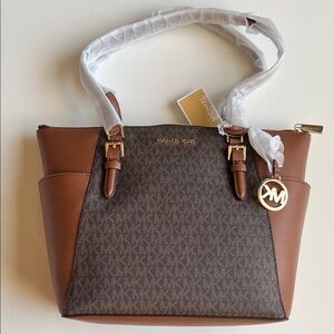 Michael Kors signature-print canvas and leather tote bag, detachable charm